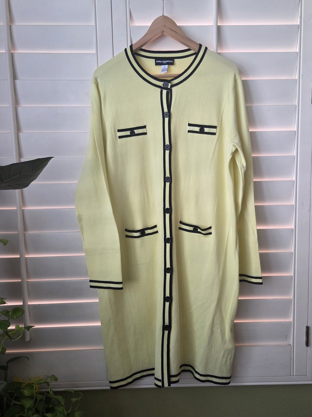 Karl Lagerfeld Light Yellow Long Cardigan with Black Trim